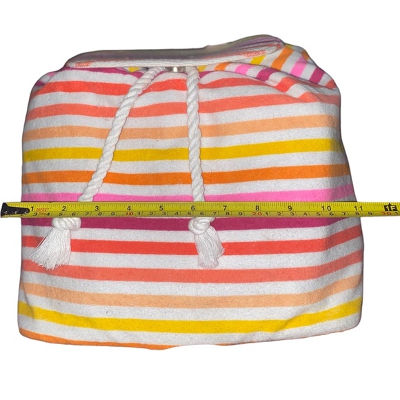 Boho Sunset Rainbow Striped Terrycloth Bucket Style Bag Backpack Rope Drawstring - Picture 13 of 13